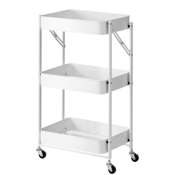 3 Tier Steel White Foldable Kitchen Cart Multi-Functional Shelves Portable Storage Organizer with Wheels image