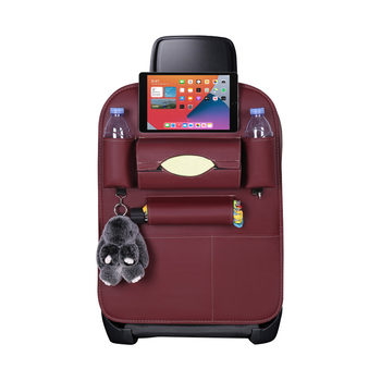 PVC Leather Car Back Seat Storage Bag Multi-Pocket Organizer Backseat and iPad Mini Holder Red image