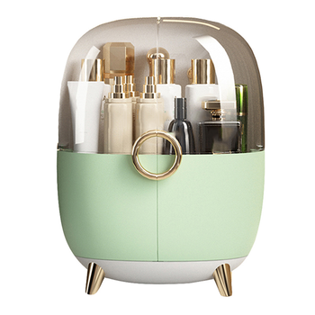 Green Transparent Countertop Makeup Organiser Cosmetic Storage Waterproof Dustproof Bathroom Skincare Holder with Lid image