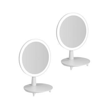 2X Round White Rechargeable LED Light Makeup Mirror Tabletop Vanity Home Decor image
