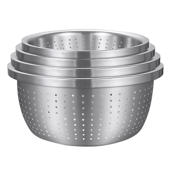 Stainless Steel Nesting Basin Colander Perforated Kitchen Sink Washing Bowl Metal Basket Strainer Set of 4 image