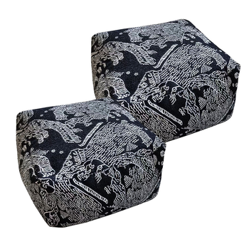 2X 55x30cm Black Squared Soft Pouffe Seat Cushion Elegant Home Accent D?cor Stylish Footstool image