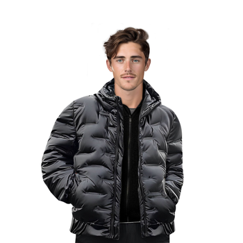 abbee Black XL Winter Hooded Glossy Down Jacket Stylish Lightweight Quilted Warm Puffer Coat image