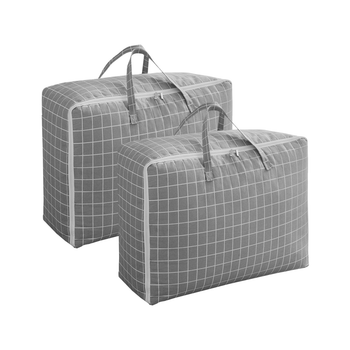2X Grey Plaid Large Storage Luggage Bag Double Zipper Foldable Travel Organiser Essentials image