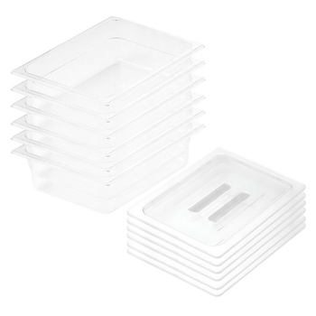 100mm Clear Gastronorm GN Pan 1/2 Food Tray Storage Bundle of 6 with Lid image