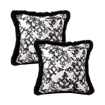 2X 45cm Vintage Black Herringbone Pillowcase Set & Square Throw Pillow image