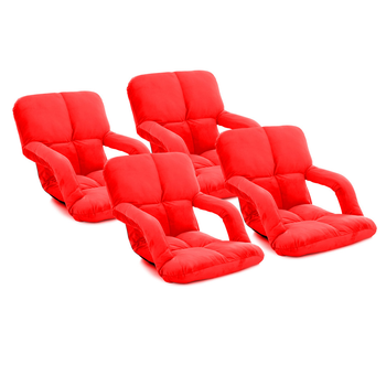 4X Foldable Lounge Cushion Adjustable Floor Lazy Recliner Chair with Armrest Red image