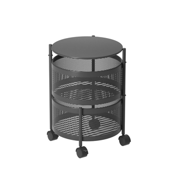 2 Tier Steel Round Rotating Kitchen Cart Multi-Functional Shelves Portable Storage Organizer with Wheels image
