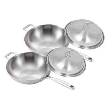 2X 18/10 Stainless Steel Fry Pan 34cm Frying Pan Top Grade Skillet with Helper Handle and Lid image