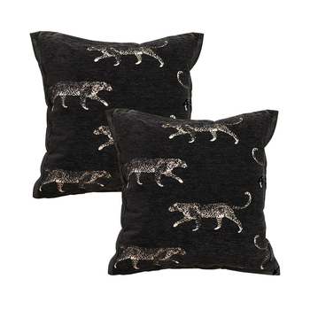 2X 45cm Light Luxury Vintage Leopard Print Square Black Throw Pillow image