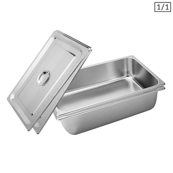 2X Gastronorm GN Pan Full Size 1/1 GN Pan 15cm Deep Stainless Steel Tray With Lid image