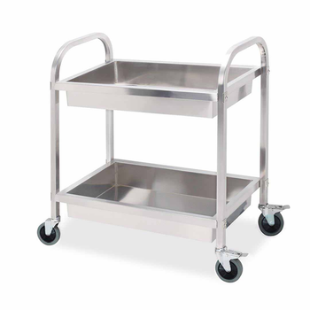 2 Tier 75x40x83cm Stainless Steel Kitchen Trolley Bowl Collect Service Food Cart Small image