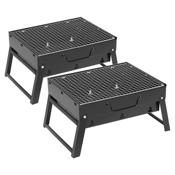 2X 43cm Portable Folding Thick Box-type Charcoal Grill for Outdoor BBQ Camping image