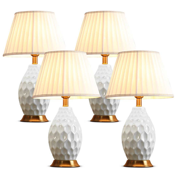 4X Textured Ceramic Oval Table Lamp with Gold Metal Base White image