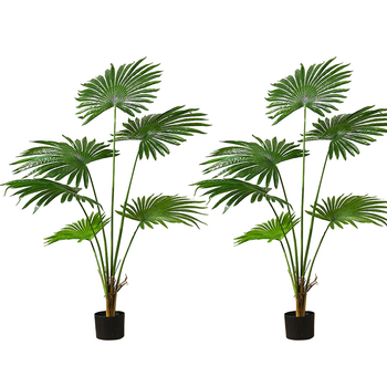 2X 120cm Artificial Natural Green Fan Palm Tree Fake Tropical Indoor Plant Home Office Decor image
