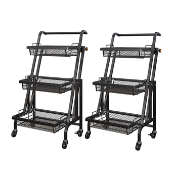 2X 3 Tier Steel Black Adjustable Kitchen Cart Multi-Functional Shelves Portable Storage Organizer with Wheels image