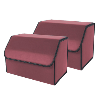 2X Leather Car Boot Collapsible Foldable Trunk Cargo Organizer Portable Storage Box Red Medium image