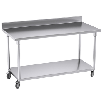 150cm Commercial Catering Kitchen Stainless Steel Prep Work Bench Table with Backsplash and Caster Wheels image