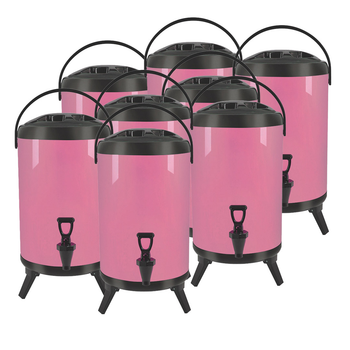 8X 18L Stainless Steel Insulated Milk Tea Barrel Hot and Cold Beverage Dispenser Container with Faucet Pink image