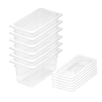 150mm Clear Gastronorm GN Pan 1/3 Food Tray Storage Bundle of 6 with Lid image