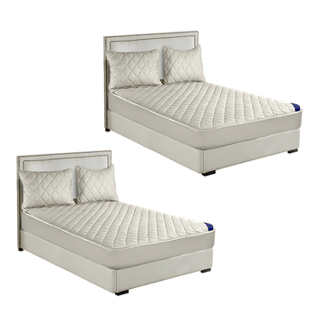 2X White 153cm Wide Cross-Hatch Mattress Cover Thick Quilted Stretchable Bed Spread Sheet Protector with Pillow Covers image