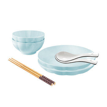Light Blue Japanese Style Ceramic Dinnerware Crockery Soup Bowl Plate Server Kitchen Home Decor Set of 4 image