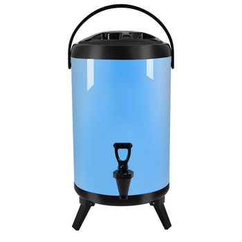 14L Stainless Steel Insulated Milk Tea Barrel Hot and Cold Beverage Dispenser Container with Faucet Blue image