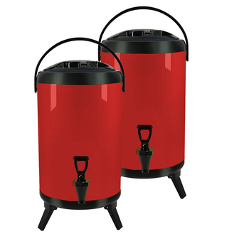 2X 10L Stainless Steel Insulated Milk Tea Barrel Hot and Cold Beverage Dispenser Container with Faucet Red image