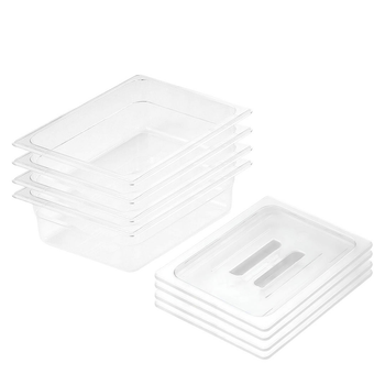 150mm Clear Gastronorm GN Pan 1/2 Food Tray Storage Bundle of 4 with Lid image