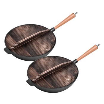 2X 31cm Commercial Cast Iron Wok FryPan Fry Pan image