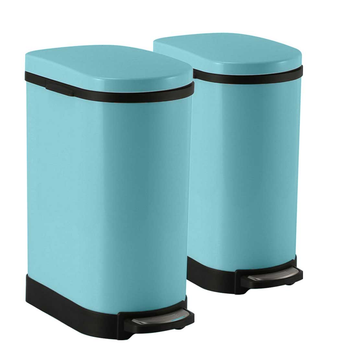 2X 10L Foot Pedal Stainless Steel Rubbish Recycling Garbage Waste Trash Bin U Blue image