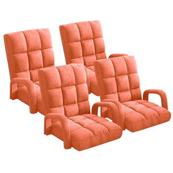 4X Foldable Lounge Cushion Adjustable Floor Lazy Recliner Chair with Armrest Orange image