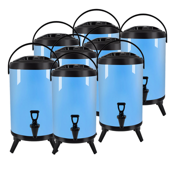 8X 18L Stainless Steel Insulated Milk Tea Barrel Hot and Cold Beverage Dispenser Container with Faucet Blue image