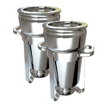 2X 11L Round Stainless Steel Soup Warmer Marmite Chafer Full Size Catering Chafing Dish image