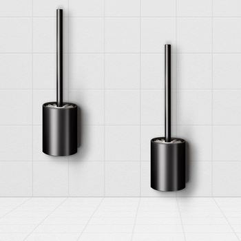 2X 27cm Wall-Mounted Toilet Brush with Holder Bathroom Cleaning Scrub Black image