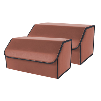 2X Leather Car Boot Collapsible Foldable Trunk Cargo Organizer Portable Storage Box Coffee Large image