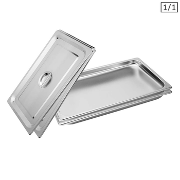 2X Gastronorm GN Pan Full Size 1/1 GN Pan 2cm Deep Stainless Steel Tray With Lid image