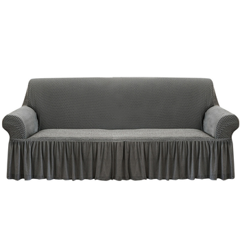 4-Seater Grey Sofa Cover with Ruffled Skirt Couch Protector High Stretch Lounge Slipcover Home Decor image