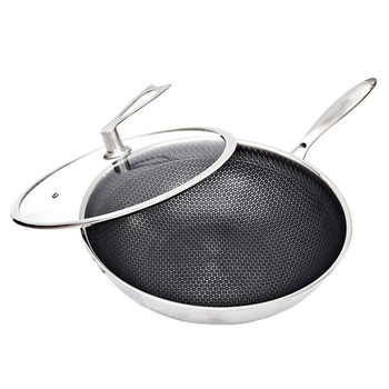 32cm Stainless Steel Tri-Ply Frying Cooking Fry Pan Textured Non Stick Interior Skillet with Glass Lid image