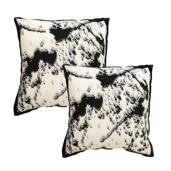 2X 45cm Light Vintage Leopard Print Black & White Ink Splatter Wide-Edge SquareThrow Pillow image