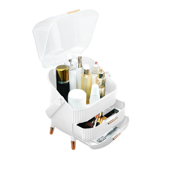 29cm White Countertop Makeup Cosmetic Storage Organiser Skincare Holder Jewelry Storage Box with Handle image
