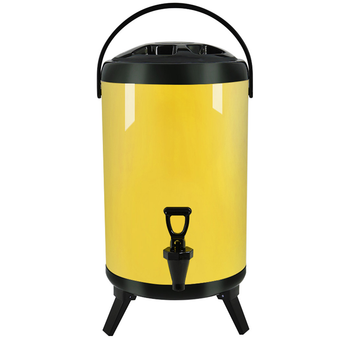 18L Stainless Steel Insulated Milk Tea Barrel Hot and Cold Beverage Dispenser Container with Faucet Yellow image