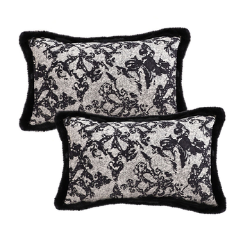 2X 35cm Vintage Black Pillowcase Set Black Herringbone Pattern Lumbar Throw Pillow image