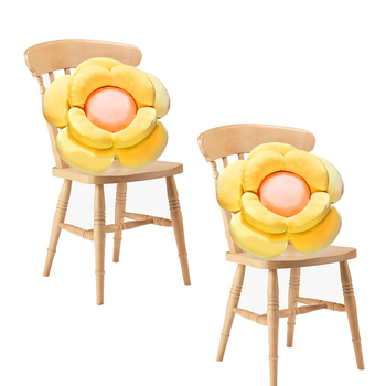 2X Yellow Double Flower Shape Cushion Soft Bedside Floor Plush Pillow Home Decor image
