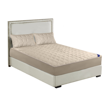 Beige 183cm Wide Mattress Cover Thick Quilted Stretchable Bed Spread Sheet Protector with Pillow Covers image