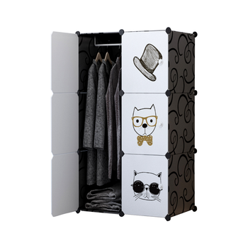 6 Cubes Black Portable Wardrobe Divide-Grid Modular Storage Organiser Foldable Closet image