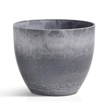 32cm Weathered Grey Round Resin Plant Flower Pot in Cement Pattern Planter Cachepot for Indoor Home Office image