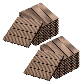 2X 11 pcs Light Chocolate DIY Wooden Composite Decking Tiles Garden Outdoor Backyard Flooring Home Decor image