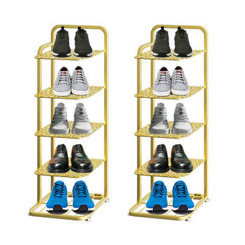 2X 5 Tier Gold Plated Metal Shoe Organizer Space Saving Portable Footwear Storage Shelf image