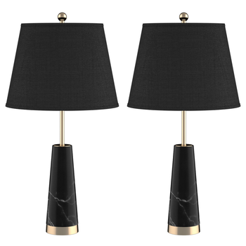 2X 68cm Black Marble Bedside Desk Table Lamp Living Room Shade with Cone Shape Base image
